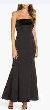 Eliza J. Strapless Satin Back Crepe Trumpet Gown Black Sz 14 