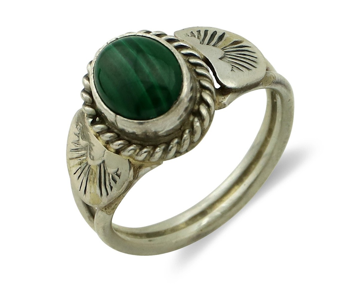Navajo Ring 925 Silver Natural Mined Malachite Native American 