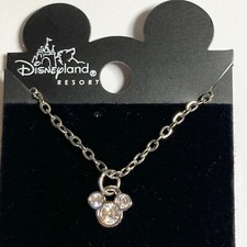 Vintage Disney Mickey Mouse Ears Necklace Dainty Crystal 18" Silver Plated