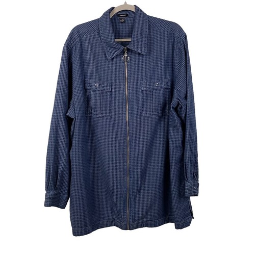 Remember Me Mens Full Zip Lightweight Blue Denim / White Check Jacket Size 2X - Picture 2 of 12