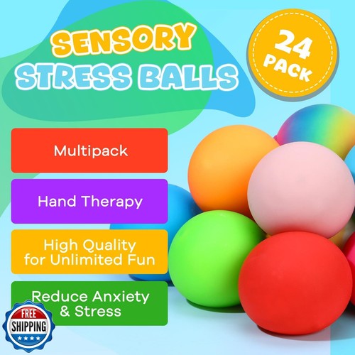 Stress Balls 24 Pack for Kids Adults, 2.5" XL Sensory Squishy Balls Bulk, Squ - Picture 4 of 5