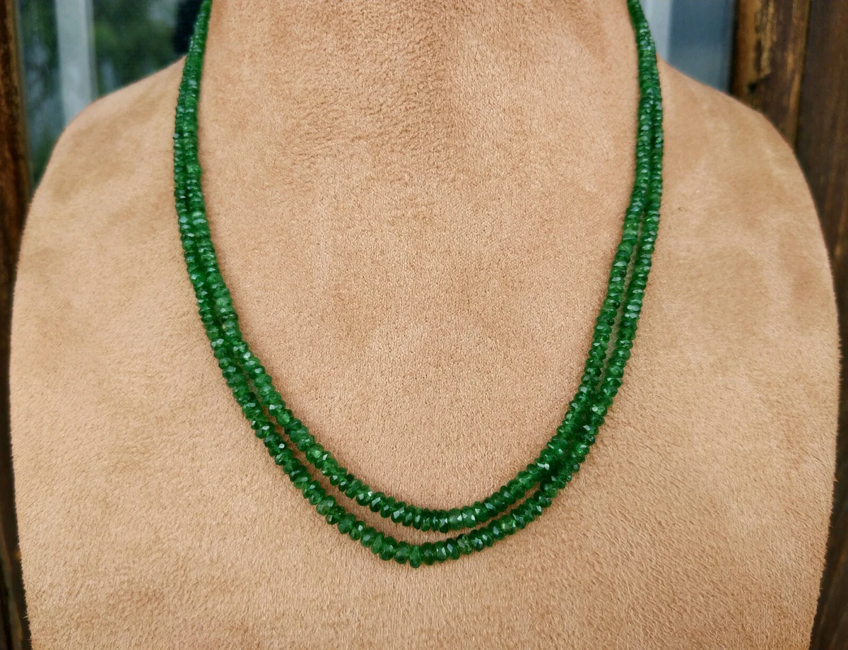 Tsavorite Green Garnet Rondelle beads Necklace natural gemstones 2 row Necklace