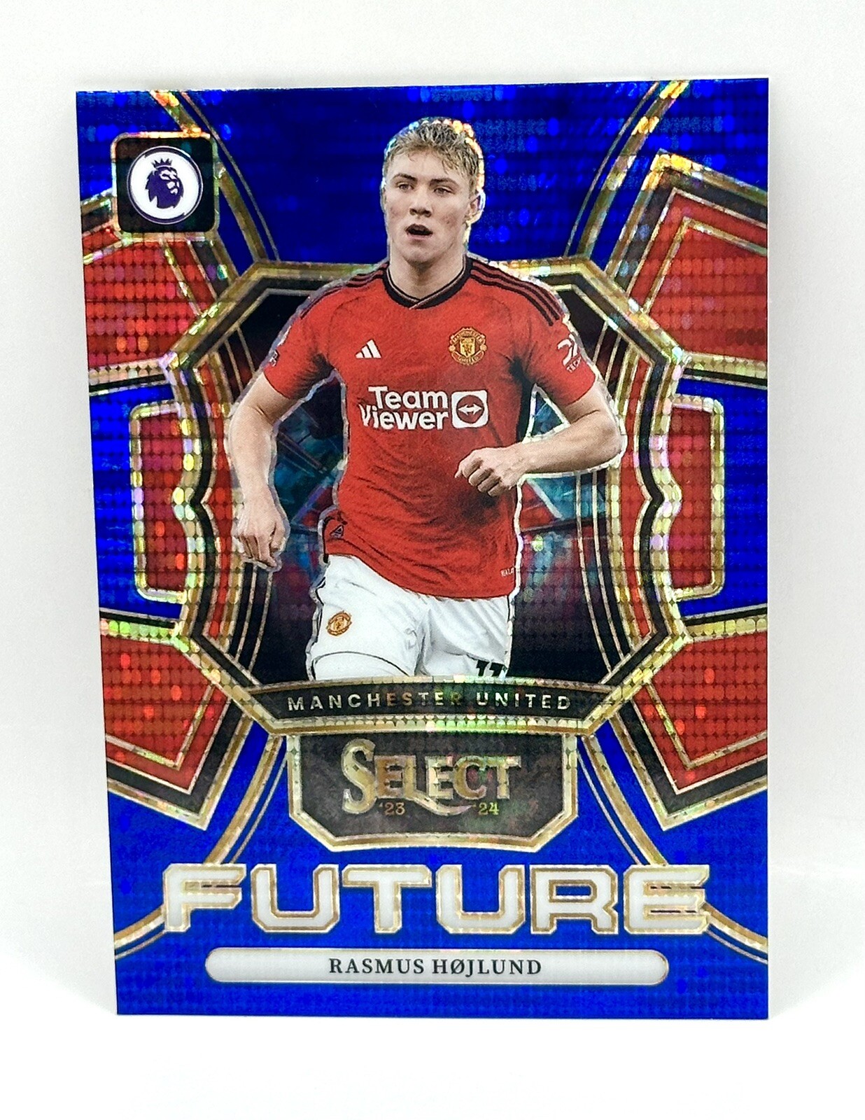 2023-24 Panini Select EPL Rasmus Hojlund FUTURE Insert Blue Pulsar Prizm #16 SP