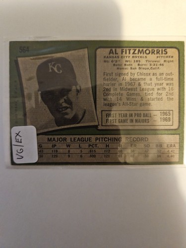 1971 TOPPS AL FITZMORRIS #564 VG/EX SPEDIZIONE COMBINATA - Foto 2 di 2
