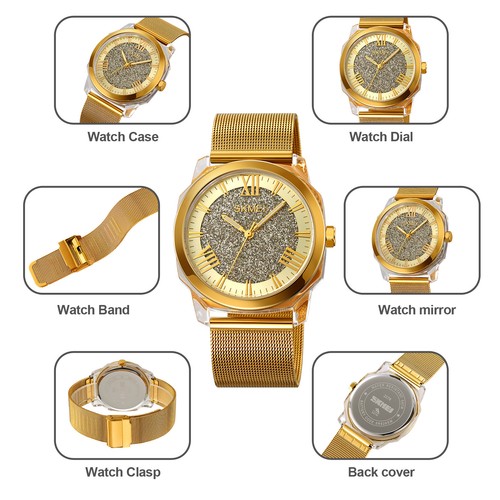 SKMEI WoMen's Elegant Quartz Watch Stainless Steel Mesh Band Wristwatch For Gift - Bild 13 von 27