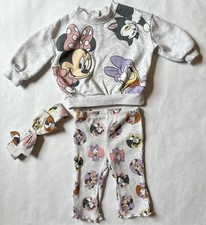 EUC 3 Piece Disney Baby Girls Minnie Mouse Top  Bottom, Hair Bow Set - 3-6 MO