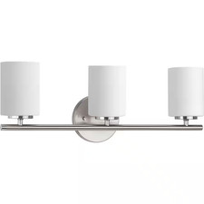Replay 22 in. 3-Light Brushed Nickel Etched White Glass Vanity Light P2159-09