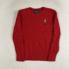 Polo Ralph Lauren Kids Red Cable Knit Bear Sweater Size Small 8