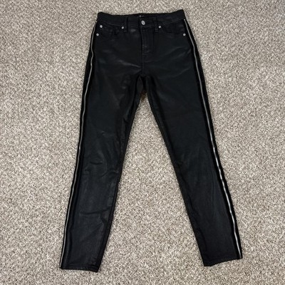 7 For All Mankind Jeans Womens 27 Black Coated Skinny Zip Side Pants Ankle