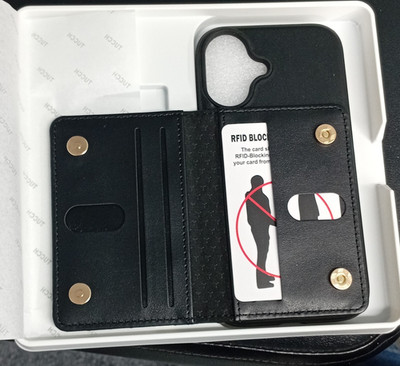 TUCCH for iPhone 16 6.1 Wallet Folio Case Black RFID Blocking Card Pocket