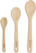 Chef Pomodoro Wooden Spoons for Cooking 3-Piece Set, Solid Beechwood