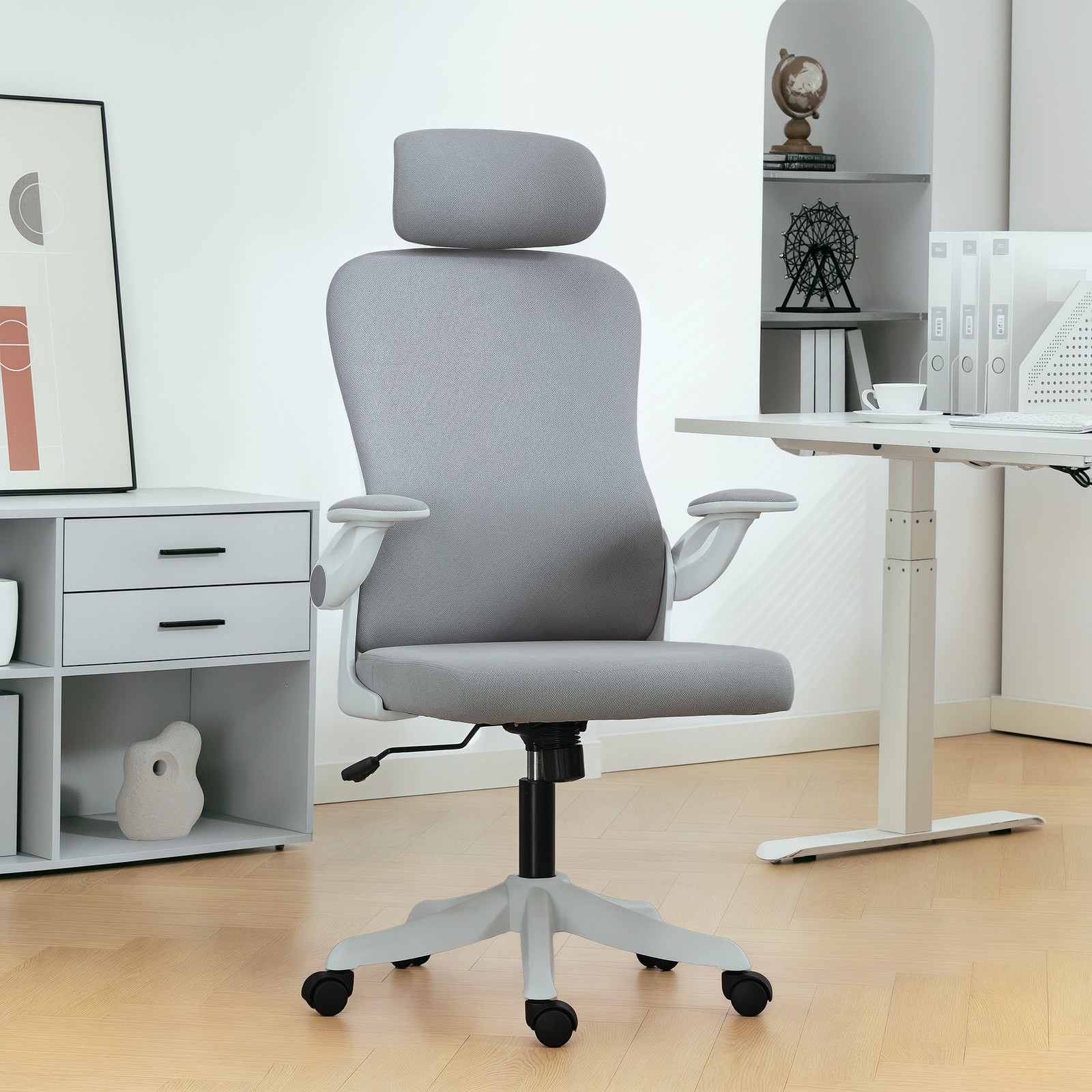 Homcom Ergonomic Office Chair, Desk Chair With Adjustable Headrest, Grey