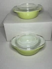 2 vintage Pyrex 8oz individual casserole dishes Lime Green from 1950 - 60s