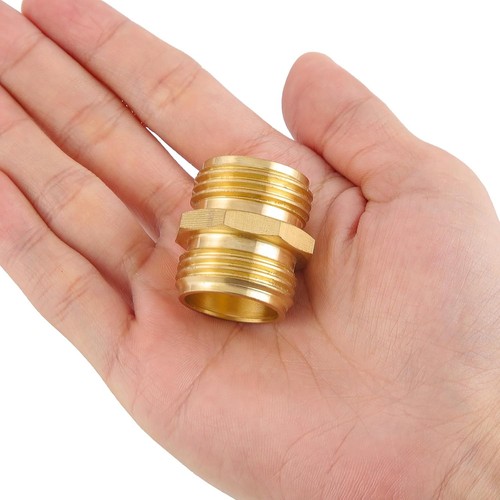 2 Pack 3/4 Inch Brass Garden Hose Adapter Male to Double Male(2 Pack), - Picture 5 of 6