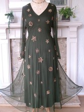 Monsoon Size 18 Sage Green Embellished Midi Occasion Wear Dress
