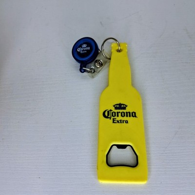 Corona Exta Beer Bottle Opener Attached To Retractable Clip Yellow Vintage