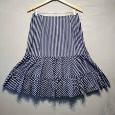 Lauren Ralph Lauren Lauren Navy Stripe Tiered Ruffle Skirt 10 Cotton Cottagecore