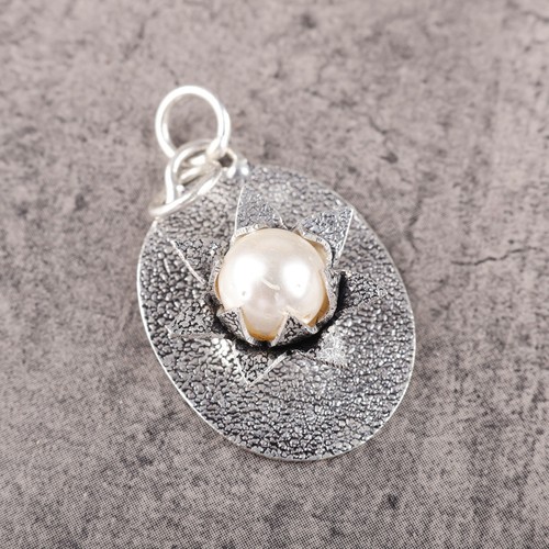 Sterling Silver Round White Shell Pearl Handmade Best Daughters Gift New Pendant - Picture 3 of 8