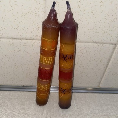 Vintage Boho Painted Candles Tapered Multi Colored Set Of 2 Never Used Unlit