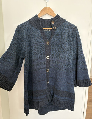 Peruvian Connection Womens XL Pima Blue Marl Cardigan Lagonlook Mature Casual