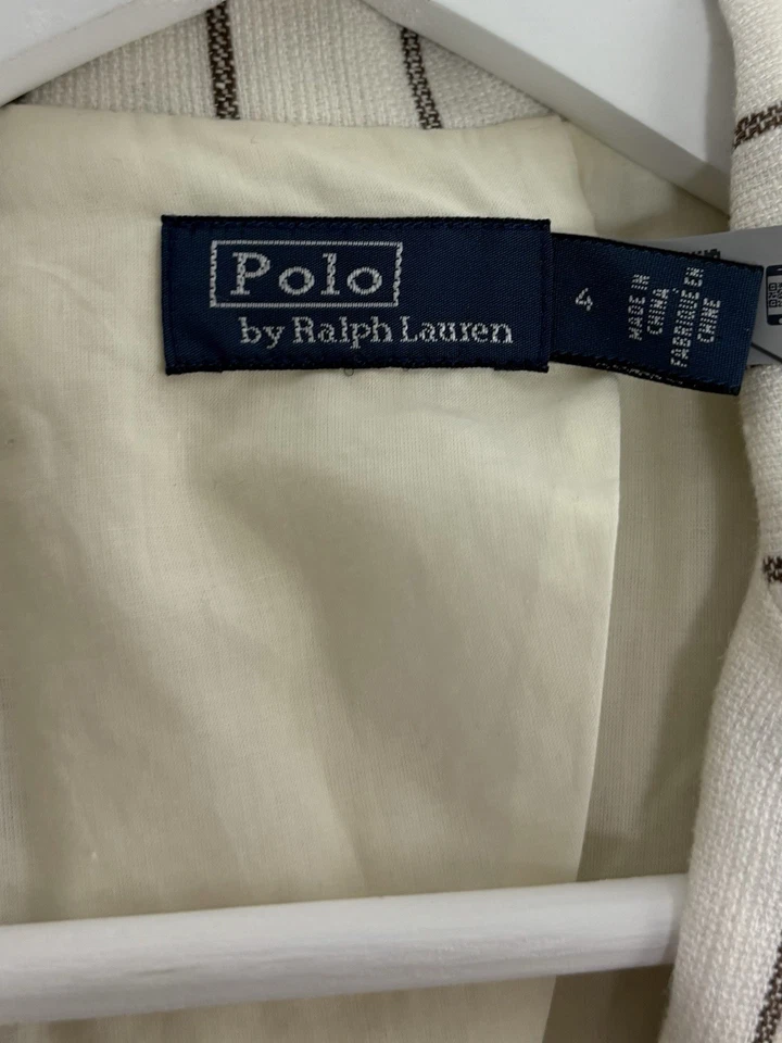 Polo Ralph Lauren Black pinstripe 100% linen single-breasted blazer white UK 8 - Image 4 of 4