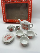 Vintage Toy China Tea Set Miniature Porcelain Mid 20th Century Orange And White