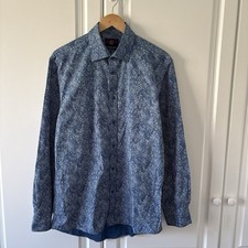 Men's Moss Blue Floral Long Sleeved Shirt Size 15.5 Neck Regular Fit Cotton Mix