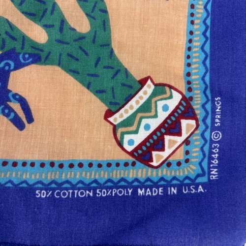 Bandana vintage Southwest blu cotone 21" Howling Coyote Moon Cactus Teepee USA - Foto 5 di 6