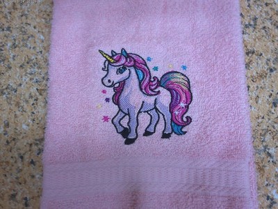 Embroidered Pink Mainstays Bathroom Hand Towel  Colorful Unicorn Horse HS2278
