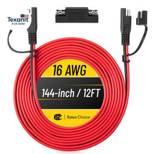 Bates- SAE to SAE Extension Cable, 12 FT, 16 AWG, SAE 2-Pin Quick Connect Discon