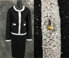 BEAUTIFUL St John jacket black white sequin suit blazer size 12