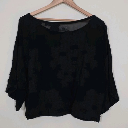 Wilfred Top Women L Black SS Floral Application Chiffon Sheer Cropped Whimsigoth - Picture 2 of 18