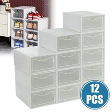12x Plastic Shoe Storage Boxes Drawer Stackable Foldable Durable Organiser White