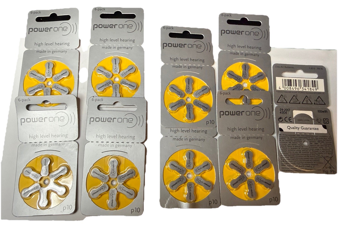Power One Size 10 Mercury Free 1.45V Hearing Aid Batteries p