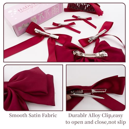 10PCS Silk Satin Hair Bows Hair Clip Long Red Hair Ribbon Bow Hair Bow Clips - Bild 3 von 6