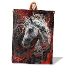 Majestic Horse Throw Blanket, Fiery Horse Art Theme Blankets 50"x60" Color256