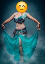 Bauchtanzkostüm in Türkis und Braun inklusive 2 Röcke, 4 teilig