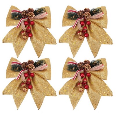 4pcs Weihnachtsatmosphäre Weihnachtsbaum Anhänger Glitzer Kiefernkegel Bug