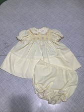 Vtg 70s 80s Polly Flinders Yellow Floral Smocked Dress Bloomers Set 24M Heirloom