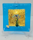 VTG MURANO ART GLASS VENEZIA ITALY MILLEFIORE FLOWERS 6" SQUARE DISH TRAY