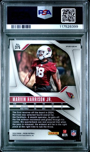 2024 Panini Prizm Marvin Harrison Jr. 375 Disco PSA 10 Rookie, RC - Imagen 2 de 2