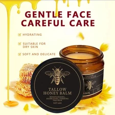 Organic Grass-Fed Beef Tallow Balm with Raw Honey - Unscented Skin Moisturizer