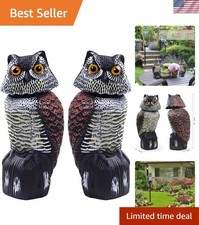 2 Pack Fake Owl Decoys to Scare Birds Away15 inch, Rotating Head Sculptures, ...