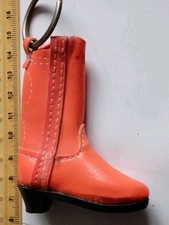 VINTAGE Old Keyring Leather Look Orange Fashion 60s Cowboy Boat Footwear Rare