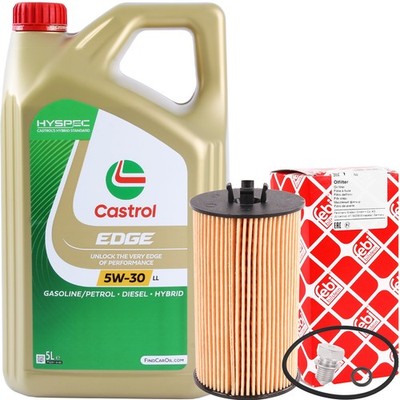 FEBI ÖLFILTER + SCHRAUBE + 5L CASTROL EDGE 5W-30 MOTORÖL TITANIUM FST 504 507.00