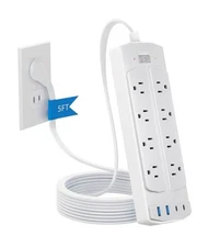 2 Prong to 3 Prong Adapter, 5FT Power Strip, 8 AC Outlets, 4 USB, Surge Prote...