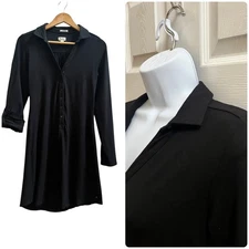 Hatley Black The Shirt Dress Half Placket Roll Tab Sleeves Small Viscose Blend