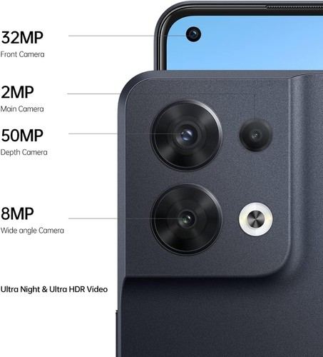OPPO Reno 8 5G 256GB 8GB 6.4" Unlocked Dual SIM Smartphone - Starlight Black - Afbeelding 3 van 4
