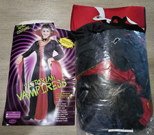 womens LARGE BLACK RED DRESS HALLOWEEN COSTUME VAMPIRESS COLLAR WIG 3 PC NICE