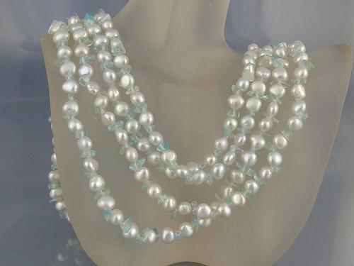 Kette Perlenkette Keshi-Perle und Aquamarin Splitter ca.180cm lang 007 - Picture 2 of 4
